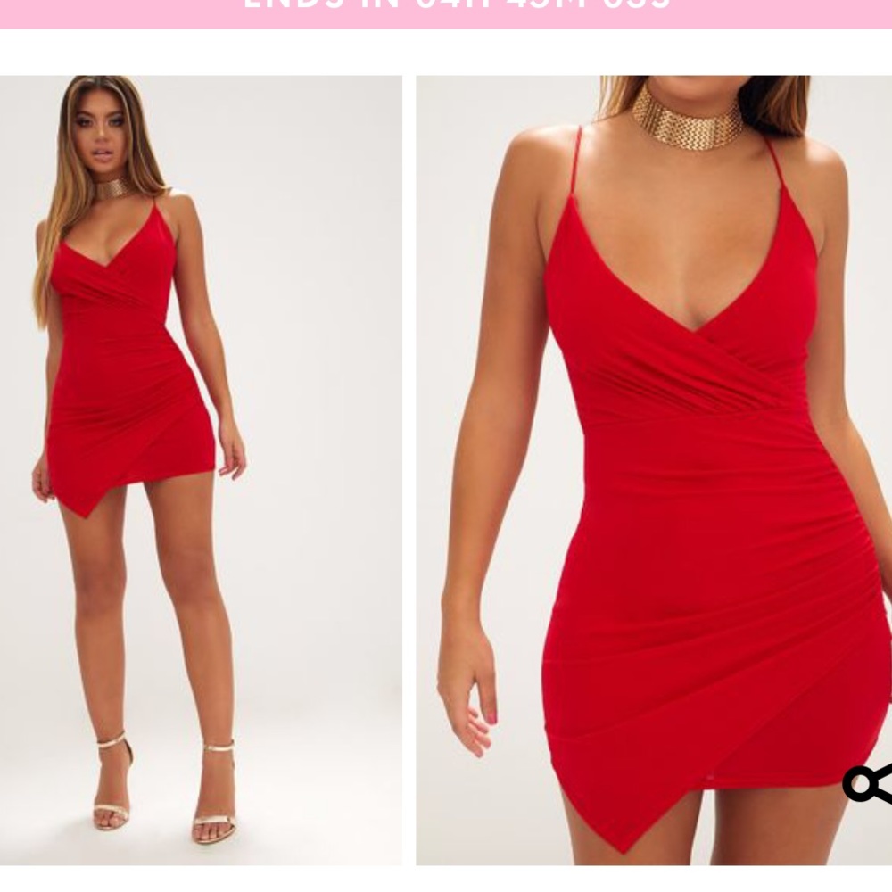 Pretty Little Thing red bodycon wrap dress